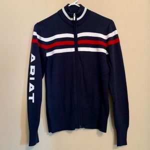 ARIAT Zip Up Wool Blend Navy Sweater, size SMALL